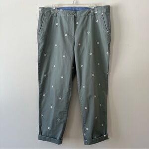 Talbots The Weekend Chino Pants 14 Sage Green Embroidered Flowers Spring